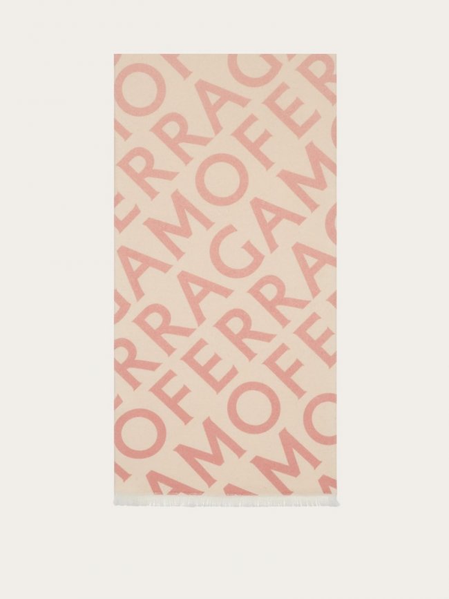 Ferragamo Women's Double Scarf With Lettering - Nylund Pink/Mascarpone | Quick Ship!