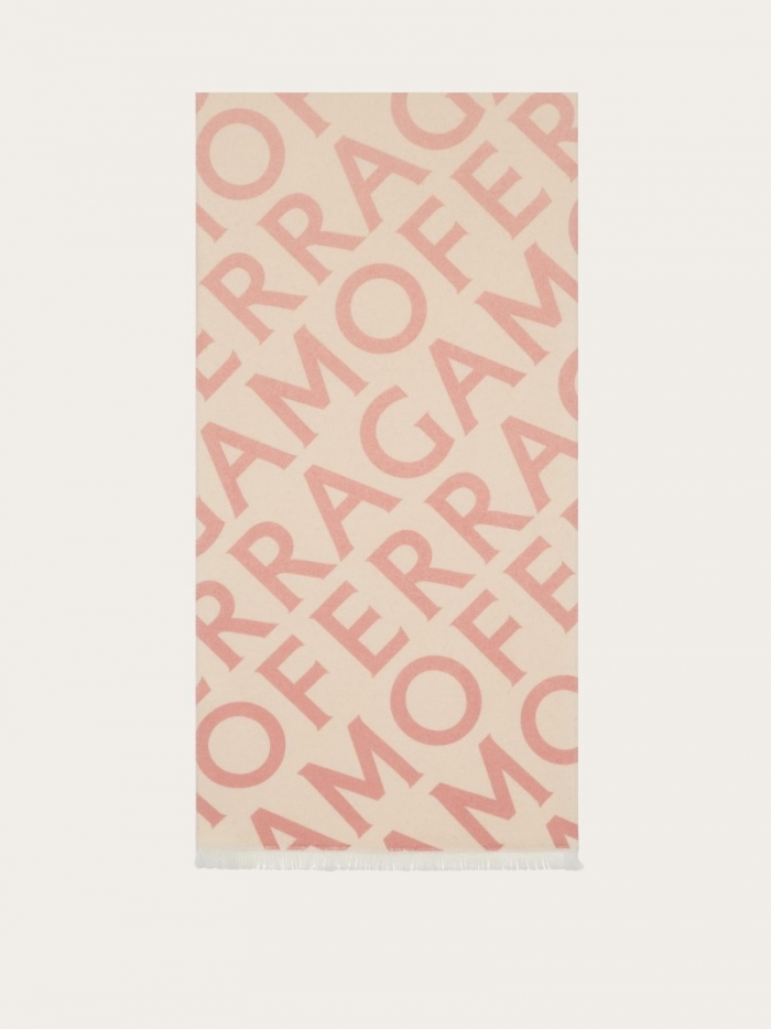 Ferragamo Women's Double Scarf With Lettering - Nylund Pink/Mascarpone | Quick Ship!