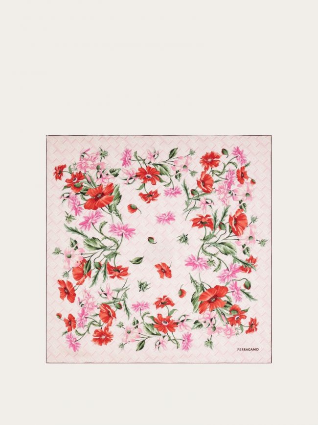 Ferragamo Women's Bouquet Print Silk Scarf - Cotton Candy | Quick Ship!