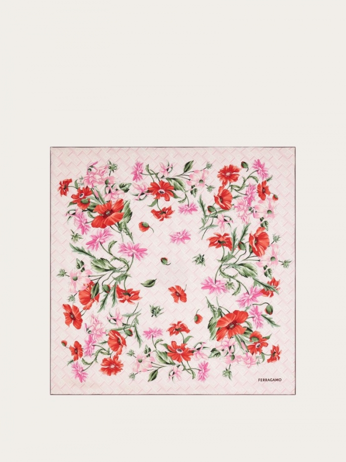 Ferragamo Women's Bouquet Print Silk Scarf - Cotton Candy | Quick Ship!