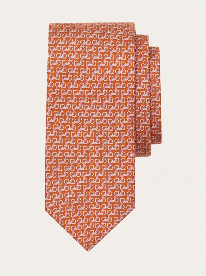 Ferragamo Men's String Print Silk Tie - Orange | Quick Ship!