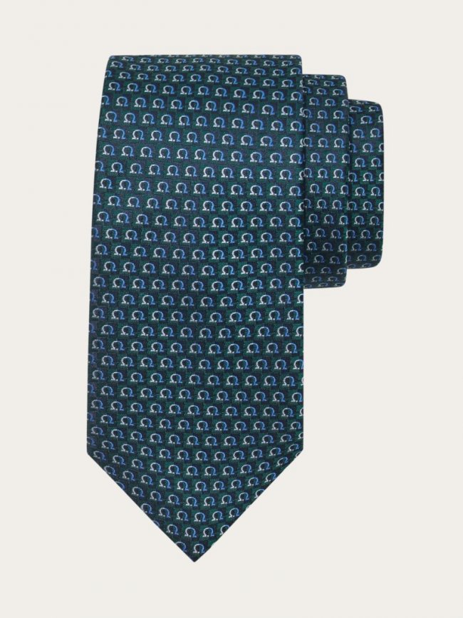 Ferragamo Men's Gancini Jacquard Tie - Dark Green | Quick Ship!