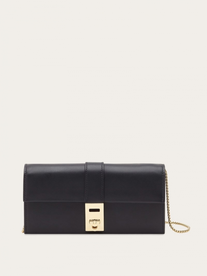 Ferragamo Women's Hug Wallet With Chain - Black | Quick Ship!