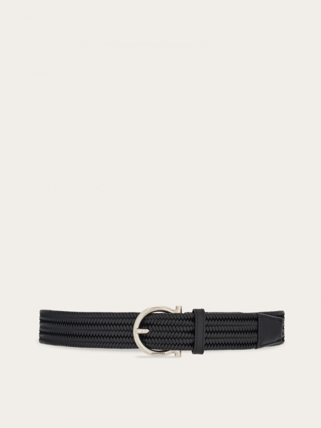 Ferragamo Men's Braided Fixed Belt - Black | Quick Ship!