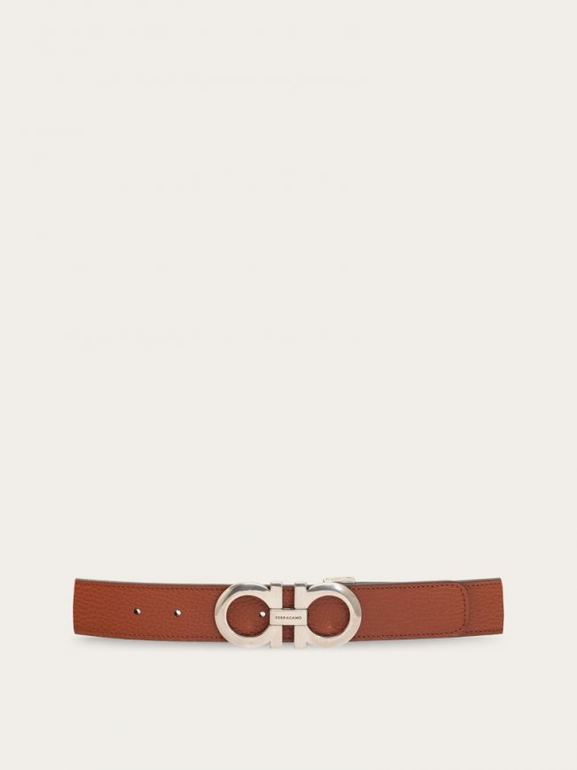 Ferragamo Men's Reversible And Adjustable Gancini Belt - Cognac/Black | Quick Ship!