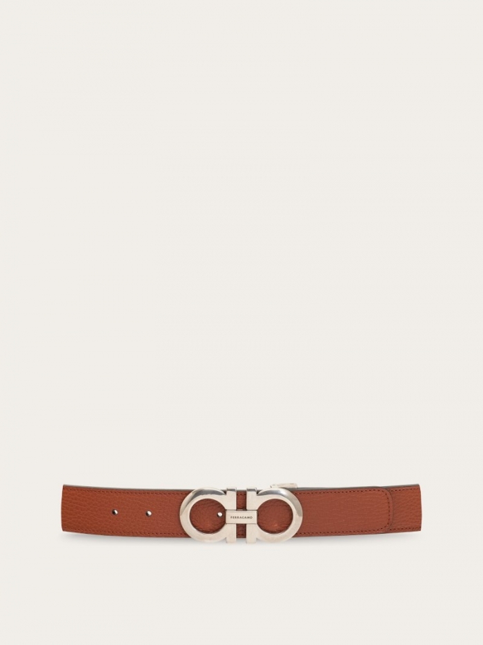 Ferragamo Men's Reversible And Adjustable Gancini Belt - Cognac/Black | Quick Ship!