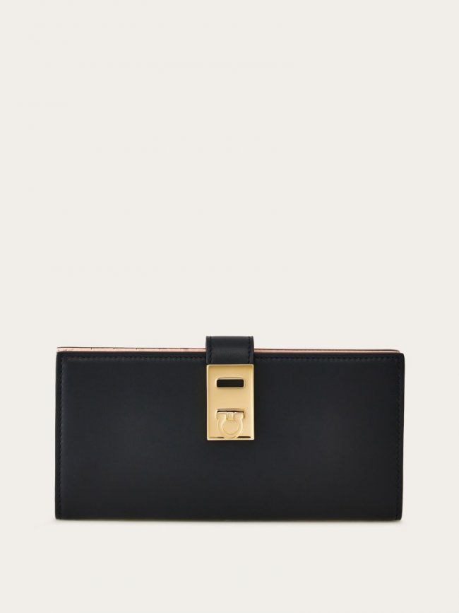 Ferragamo Women's Hug Continental Wallet - Black/Nylund Pink | Quick Ship!