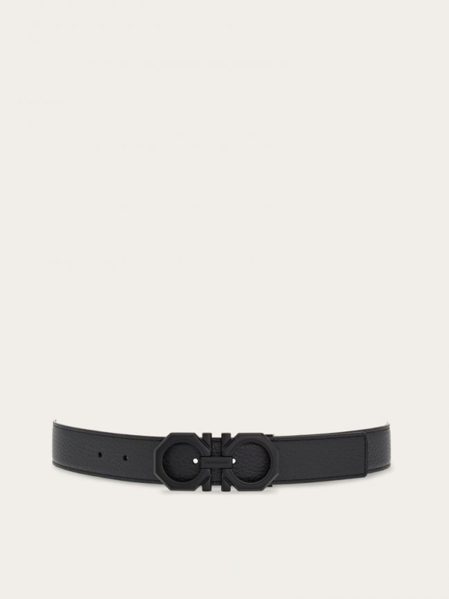 Ferragamo Men's Reversible And Adjustable Gancini Belt - Black/Dark Grey | Quick Ship!