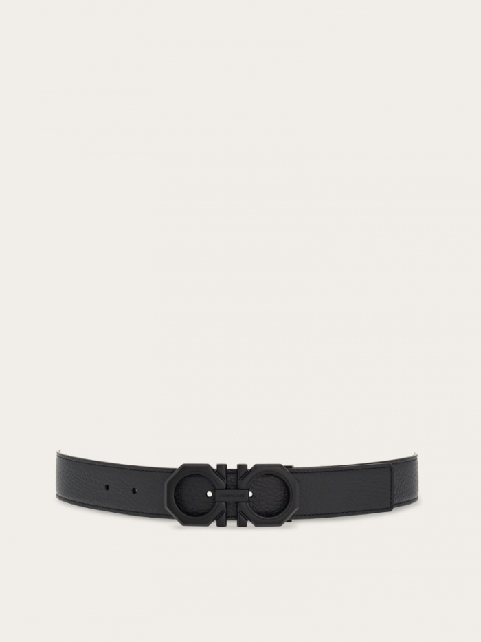 Ferragamo Men's Reversible And Adjustable Gancini Belt - Black/Dark Grey | Quick Ship!