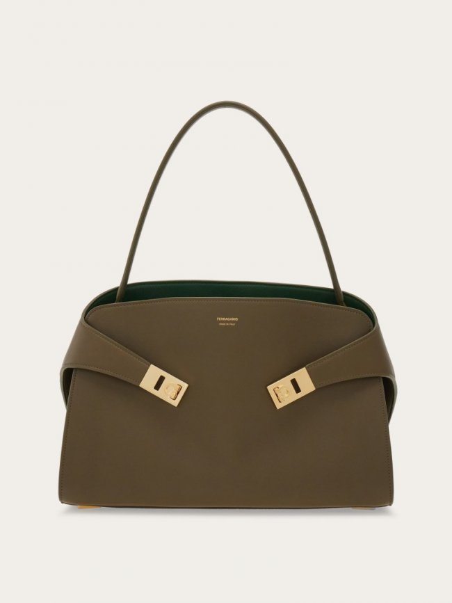 Ferragamo Women's Hug Soft Bicolor Shoulder Bag - Olive Green/Forest Green | Quick Ship!