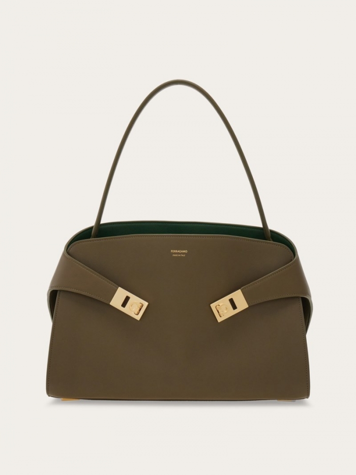 Ferragamo Women's Hug Soft Bicolor Shoulder Bag - Olive Green/Forest Green | Quick Ship!
