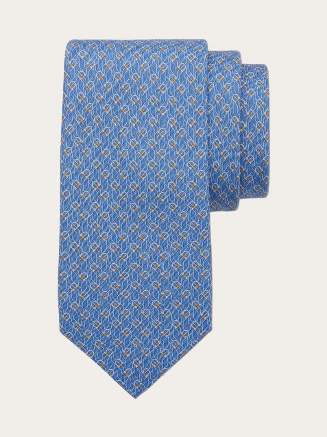 Ferragamo Men's Tetris Print Silk Tie - Light Blue | Quick Ship!