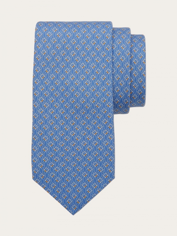 Ferragamo Men's Tetris Print Silk Tie - Light Blue | Quick Ship!