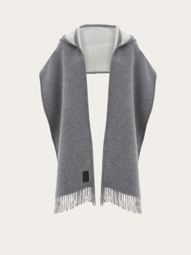 Ferragamo Women's Hooded Scarf - Grey/Ivory | Quick Ship!