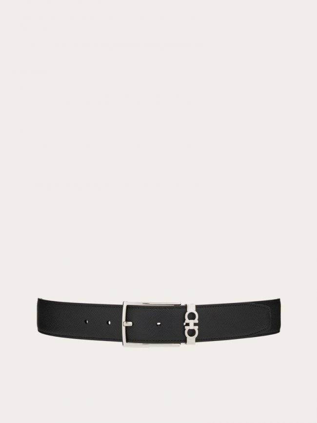 Ferragamo Men's Reversible And Adjustable Gancini Belt - Black/Testa Di Moro | Quick Ship!