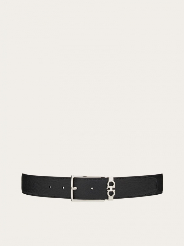 Ferragamo Men's Reversible And Adjustable Gancini Belt - Black/Testa Di Moro | Quick Ship!
