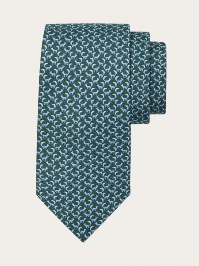 Ferragamo Men's Paw Print Silk Tie - Dark Green | Quick Ship!