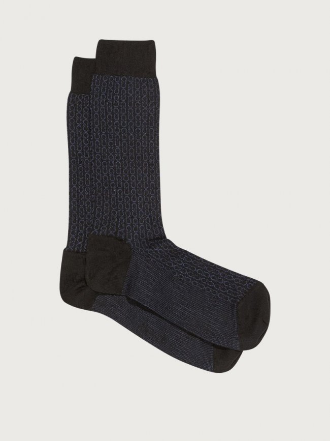 Ferragamo Men's Medium Gancini Sock - Black/Navy Blue | Quick Ship!