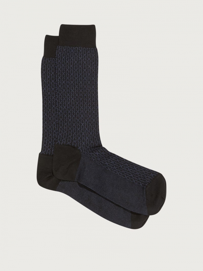 Ferragamo Men's Medium Gancini Sock - Black/Navy Blue | Quick Ship!