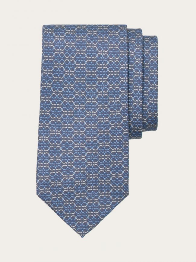 Ferragamo Men's Gancini Print Silk Tie - Grey | Quick Ship!