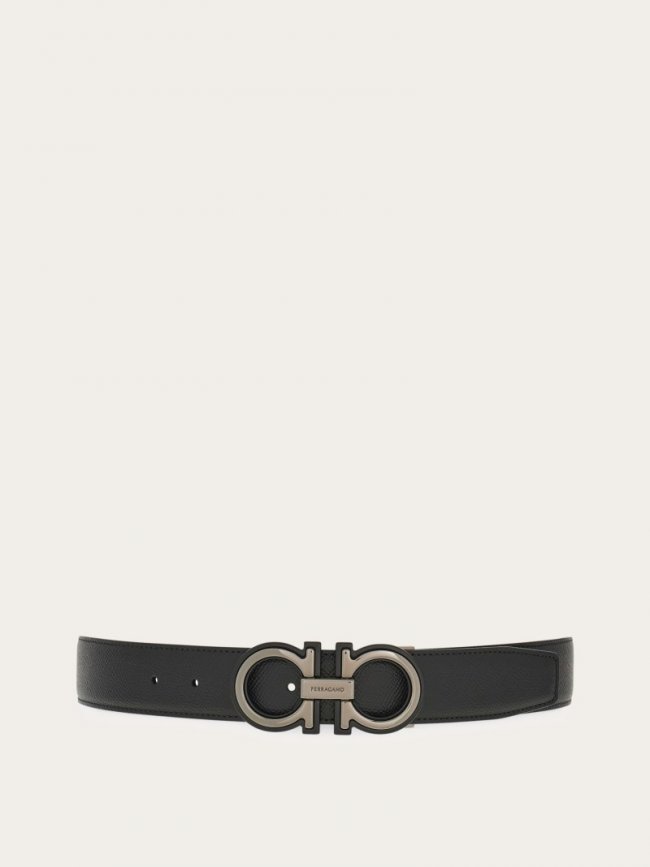 Ferragamo Men's Reversible And Adjustable Gancini Belt - Black/Oxblood | Quick Ship!