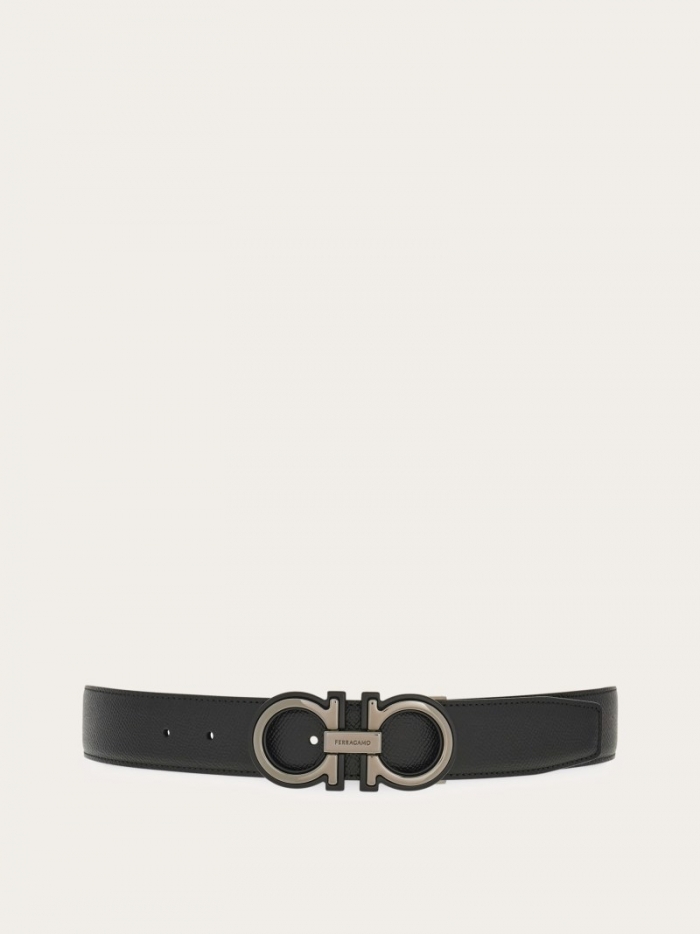 Ferragamo Men's Reversible And Adjustable Gancini Belt - Black/Oxblood | Quick Ship!