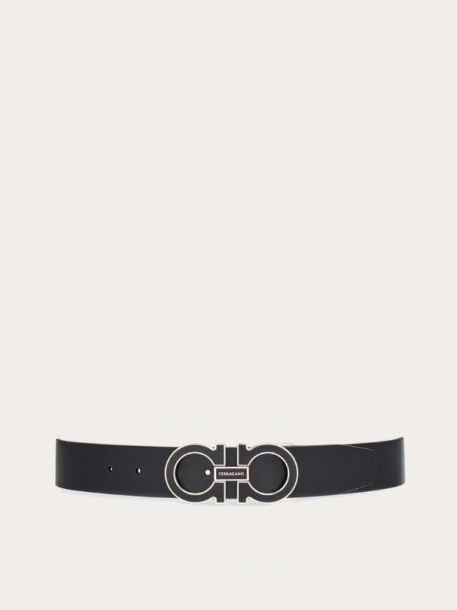 Ferragamo Men's Reversible And Adjustable Gancini Belt - Black/Dark Barolo | Quick Ship!