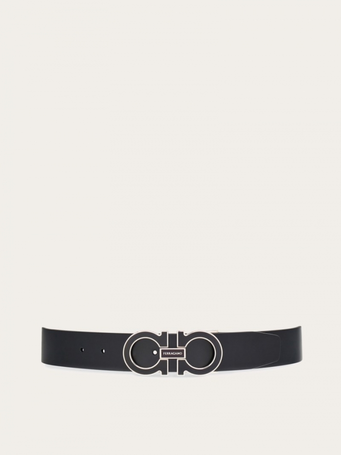 Ferragamo Men's Reversible And Adjustable Gancini Belt - Black/Dark Barolo | Quick Ship!