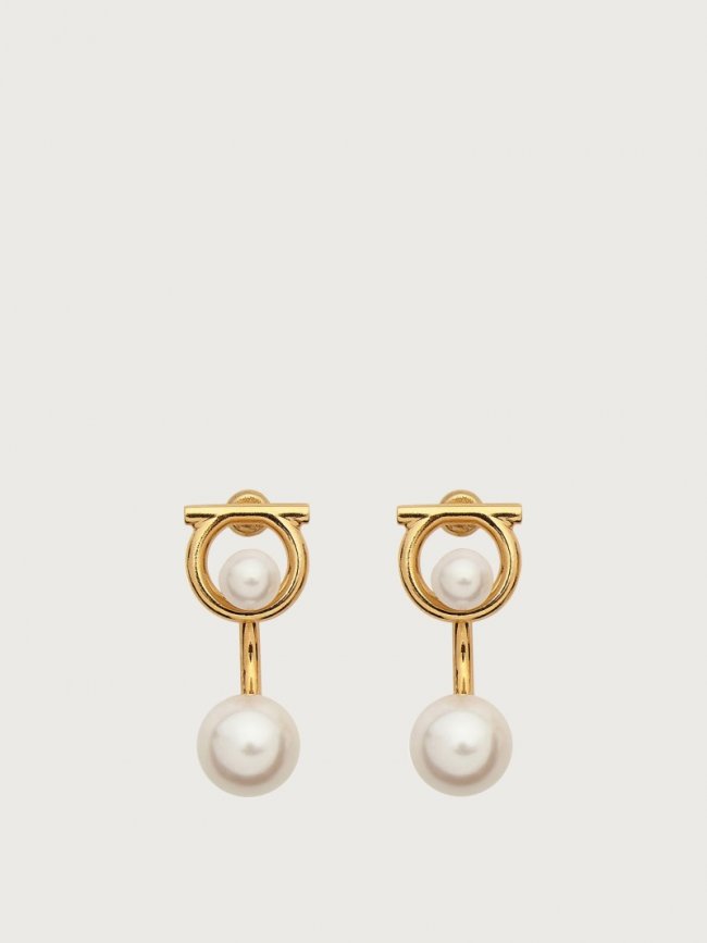 Ferragamo Women's Gancini Earrings With Synthetic Pearls - Gold | Quick Ship!