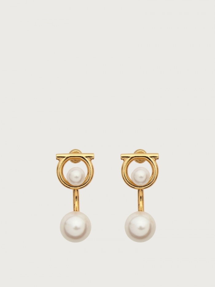 Ferragamo Women's Gancini Earrings With Synthetic Pearls - Gold | Quick Ship!