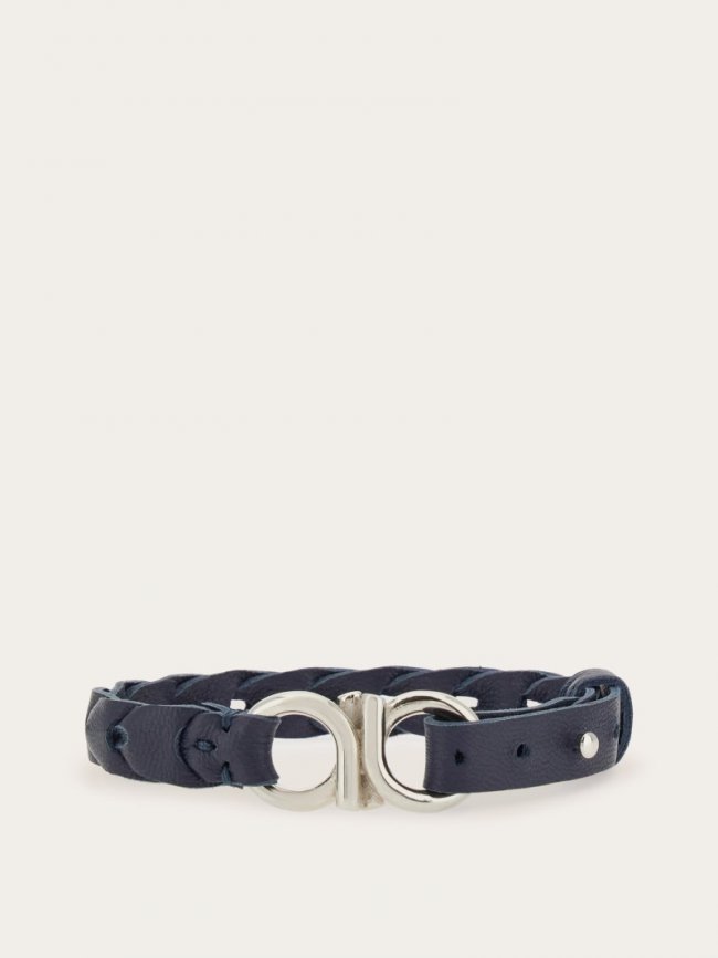Ferragamo Men's Braided Gancini Bracelet - New Navy Blue | Quick Ship!
