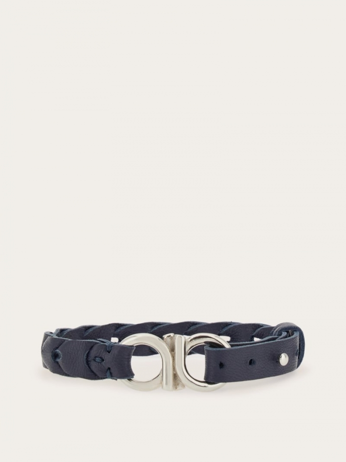 Ferragamo Men's Braided Gancini Bracelet - New Navy Blue | Quick Ship!