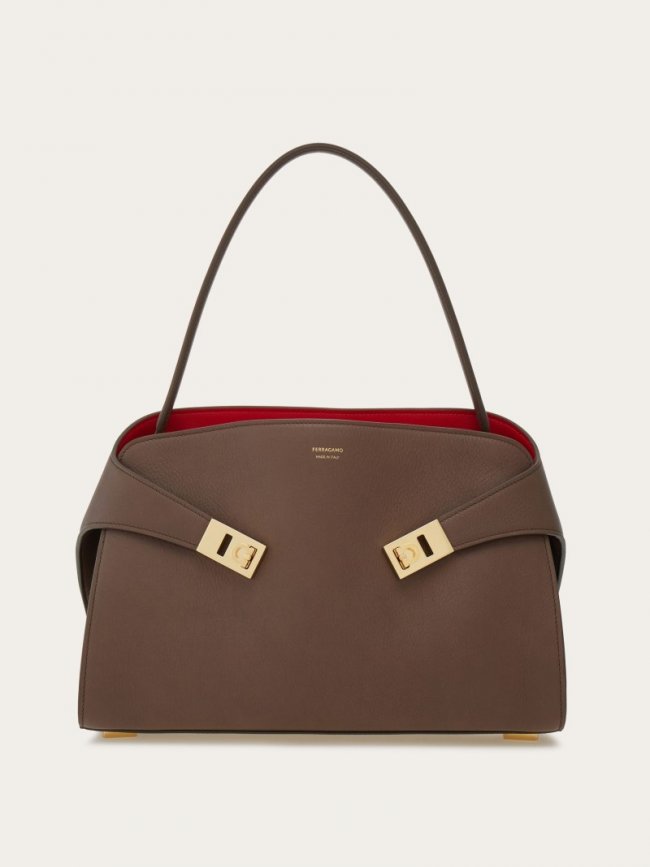 Ferragamo Women's Hug Soft Bicolor Shoulder Bag - Clay/Flame Red | Quick Ship!