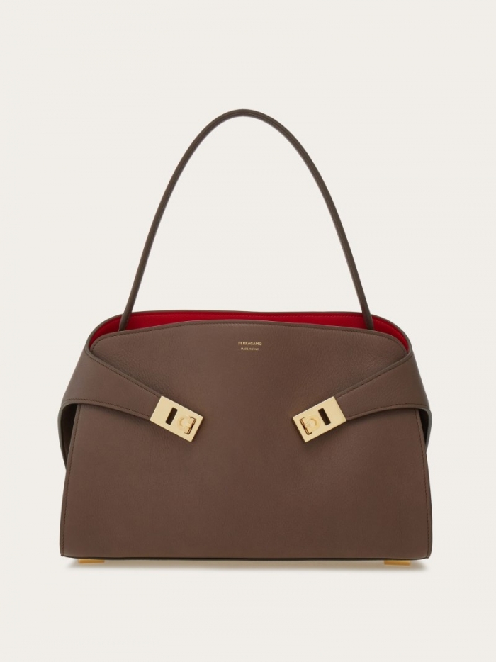 Ferragamo Women's Hug Soft Bicolor Shoulder Bag - Clay/Flame Red | Quick Ship!