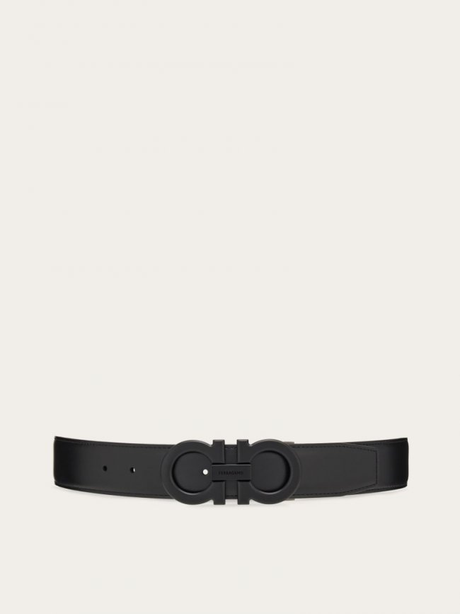 Ferragamo Men's Reversible And Adjustable Gancini Belt - Black/Marine Blue | Quick Ship!