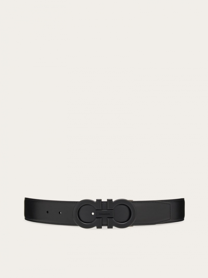 Ferragamo Men's Reversible And Adjustable Gancini Belt - Black/Marine Blue | Quick Ship!