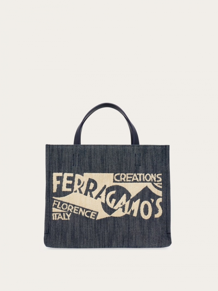 Ferragamo Women's Tote Bag With Logo - Denim/Natural | Quick Ship!