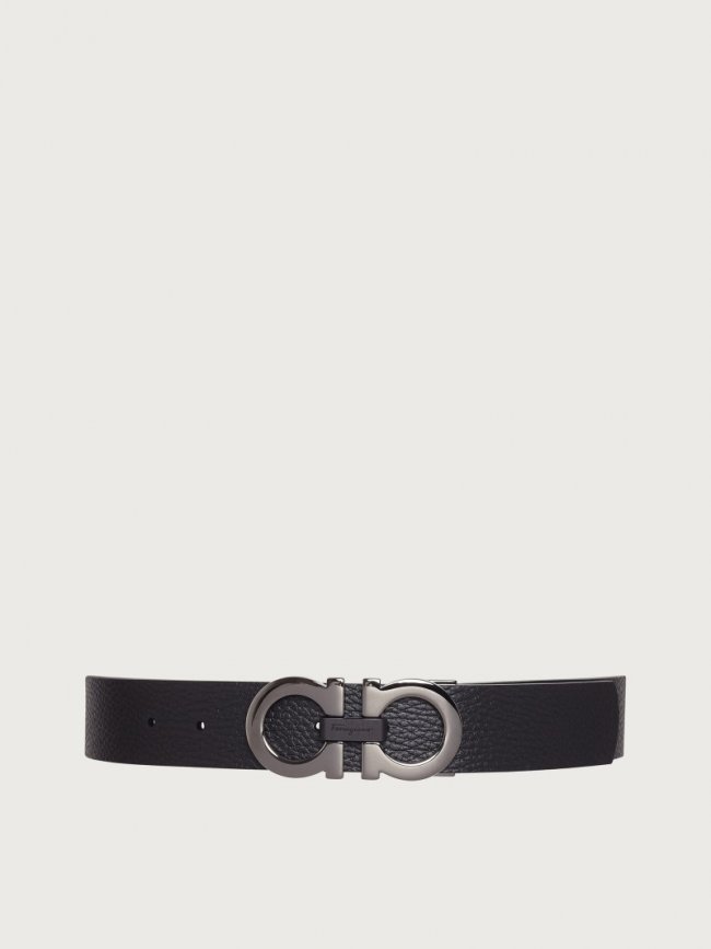 Ferragamo Men's Reversible And Adjustable Gancini Belt - Black/Hickory | Quick Ship!