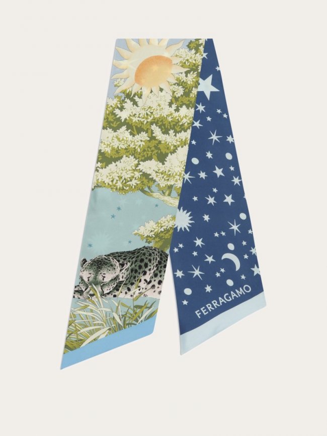 Ferragamo Women's Day &Amp; Night Print Silk Bandeau - Light Blue/Lime | Quick Ship!