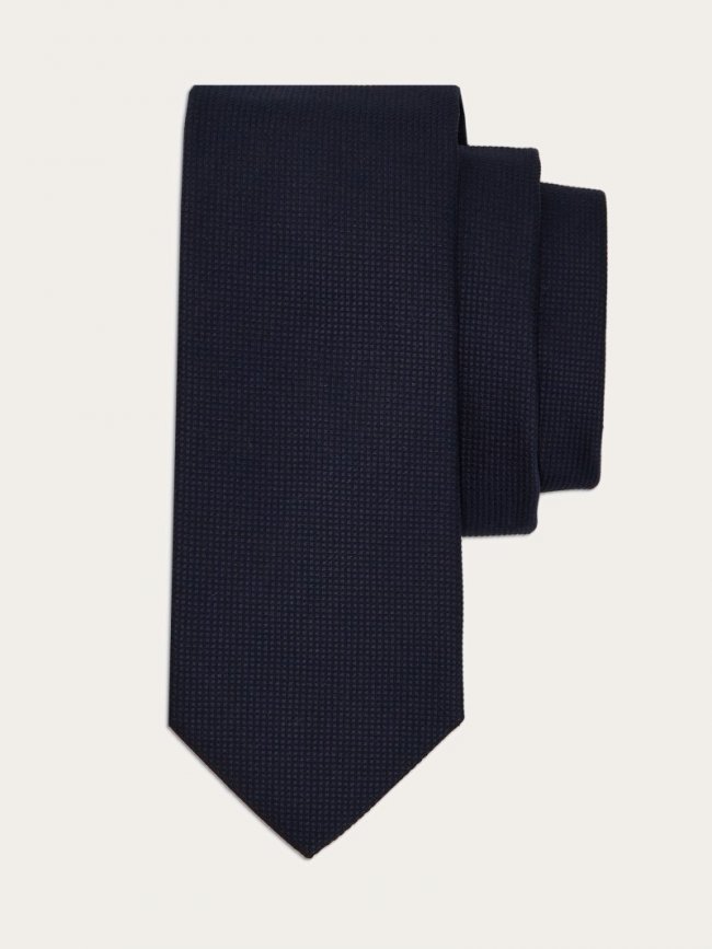 Ferragamo Men's Cotton And Silk Piquet Tie - Blue Navy | Quick Ship!