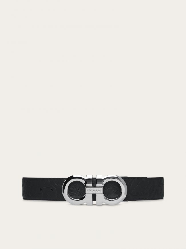 Ferragamo Men's Reversible And Adjustable Gancini Belt - Black/Marine Blue | Quick Ship!