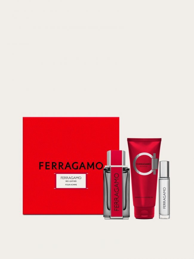 Ferragamo Men's Red Leather - Holiday Gift Set - | Quick Ship!