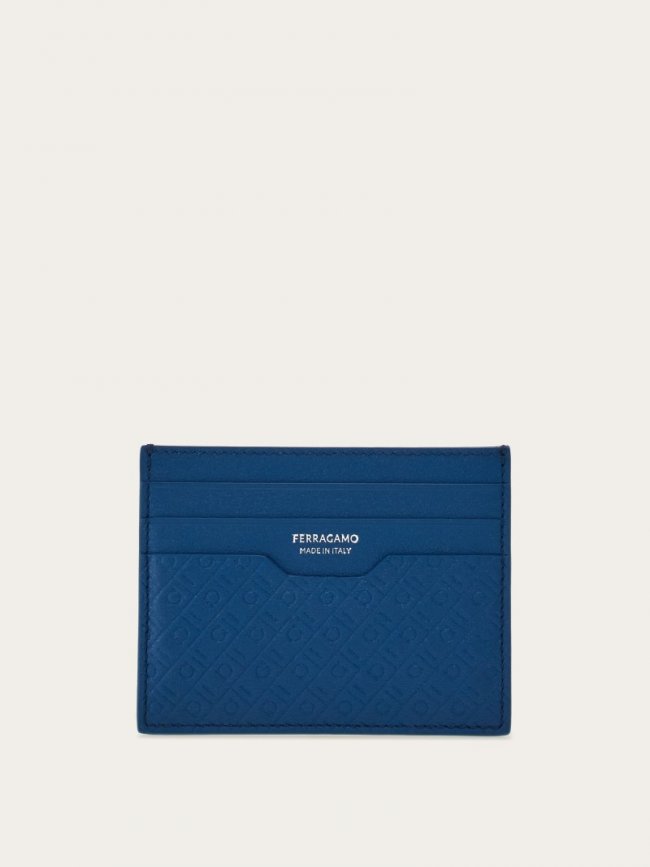 Ferragamo Men's Monogram Credit Card Holder - Blue Teal | Quick Ship!