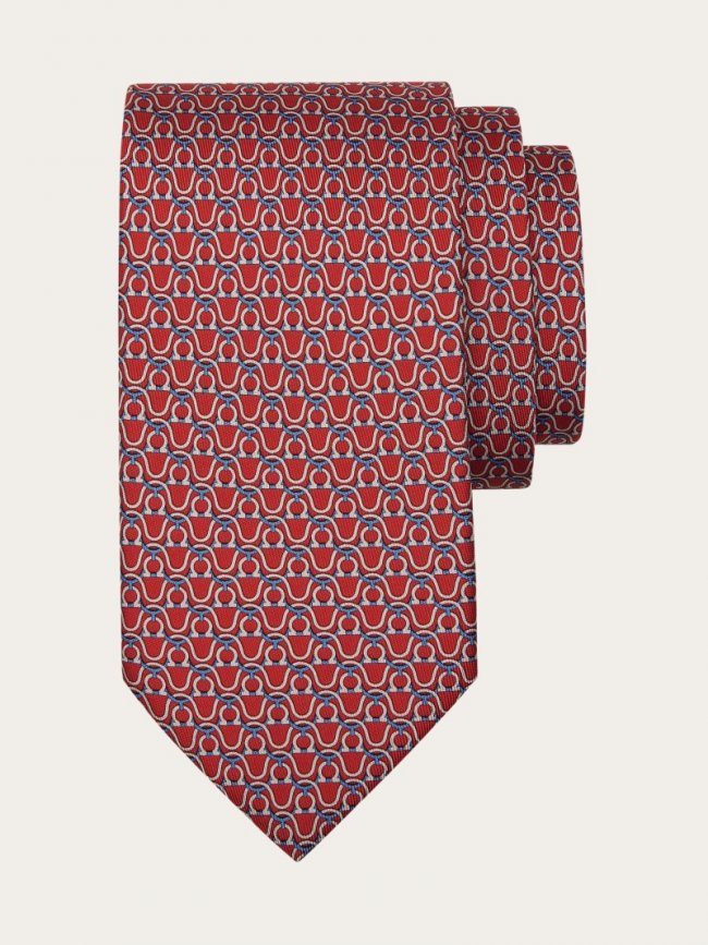 Ferragamo Men's Gancini Print Silk Tie - Red | Quick Ship!
