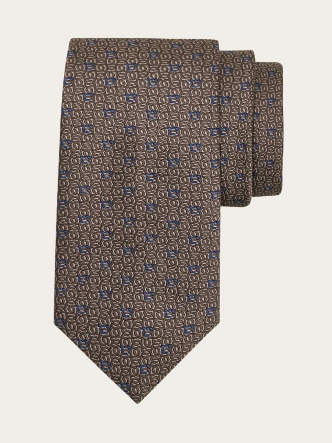 Ferragamo Men's Gancini Jacquard Tie - Gray/Blue | Quick Ship!
