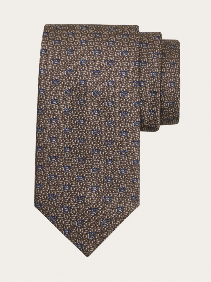 Ferragamo Men's Gancini Jacquard Tie - Gray/Blue | Quick Ship!