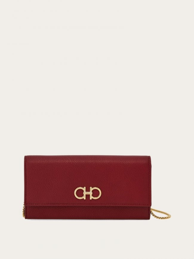 Ferragamo Women's Gancini Wallet With Chain - Bourgogne | Quick Ship!