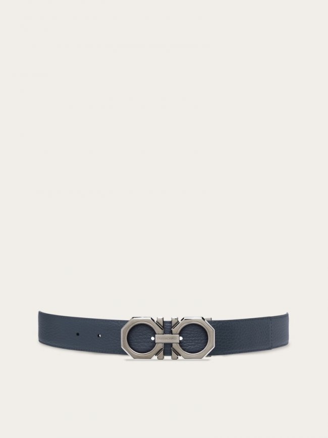Ferragamo Men's Reversible And Adjustable Gancini Belt - Marine Blue/Black | Quick Ship!