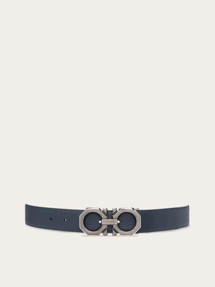 Ferragamo Men's Reversible And Adjustable Gancini Belt - Marine Blue/Black | Quick Ship!