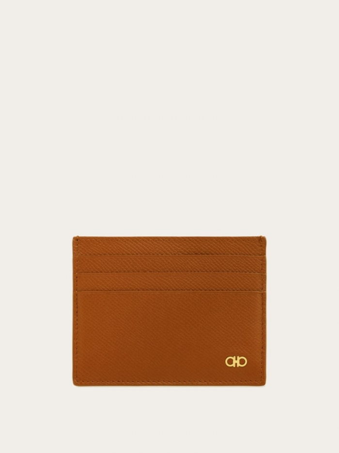 Ferragamo Men's Gancini Credit Card Holder - Cognac | Quick Ship!